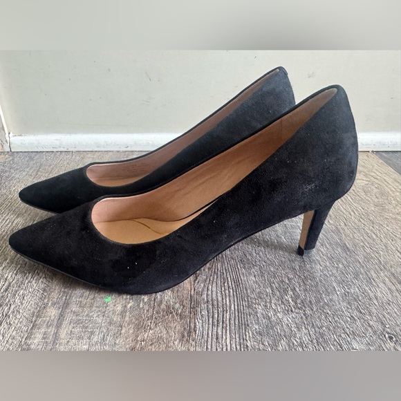 Cole Haan Vandam Pump Black Suede Pointed Toe Kitten Heeled Classic Pumps 8 - Picture 1 of 7